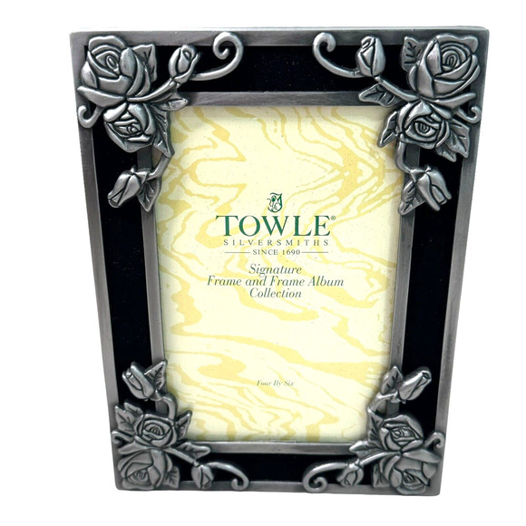 TOWLE Silversmiths Signature Frame and Frame Album Collection 4x6 Floral Pewter - Picture 2 of 9